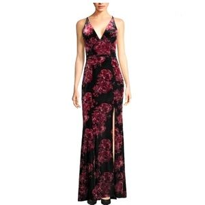 Dramatic Dark Floral Long Length Velvet Gown